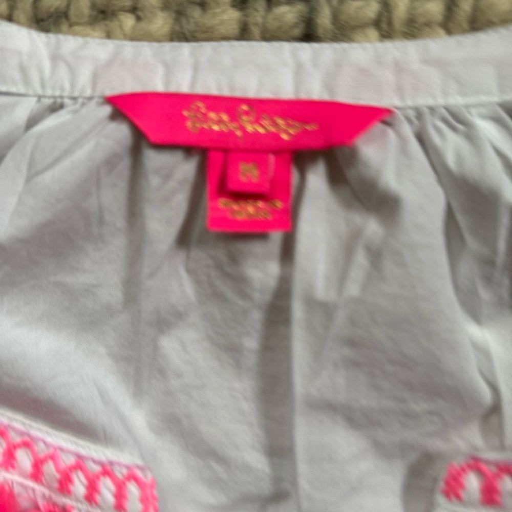 Lilly Pulitzer Kaydence White Pink Embellished Blouse Medium - Picture 3 of 6